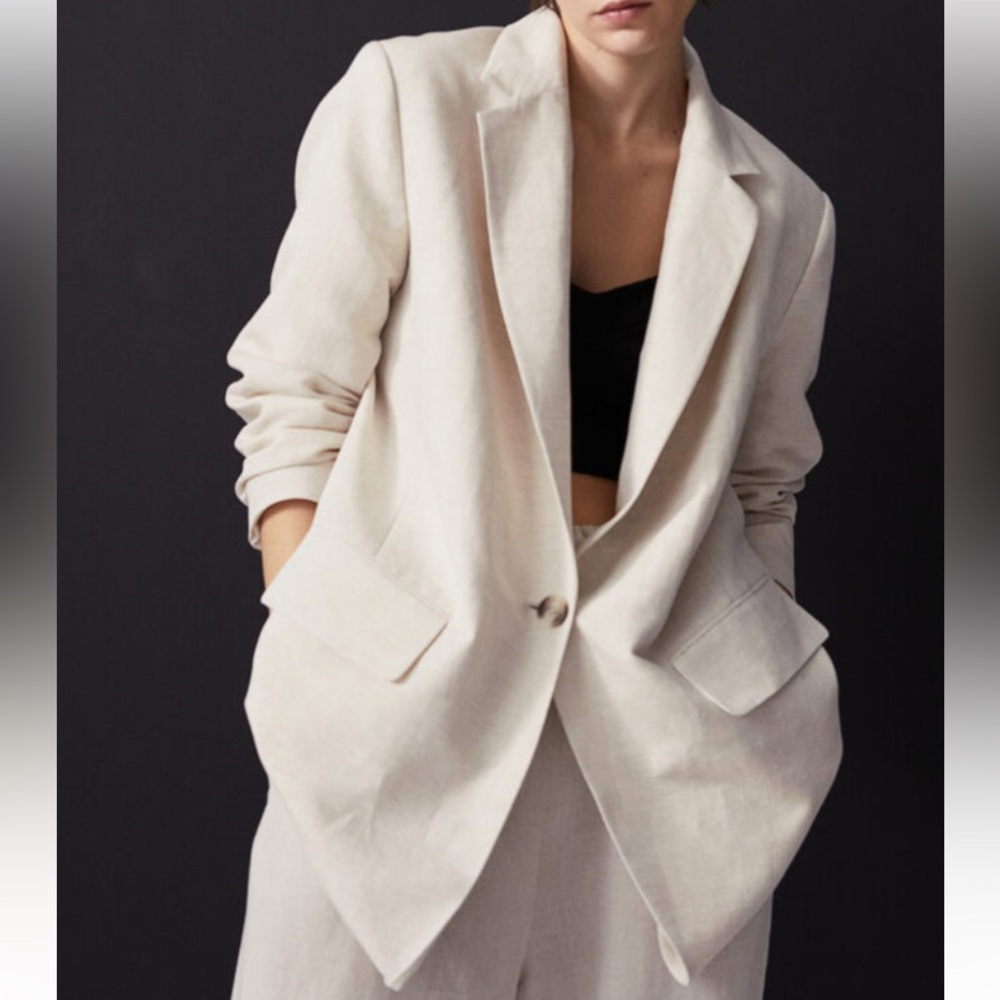 H&M Oversized Single Button Linen Blend Blazer Sz XS